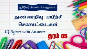 தரம் 5 க்கான ஆசிரியர் ரியாஸ் மொஹம்மட் அவர்களின் 10 நுண்ணறிவு பயிற்சி செயலட்டைகள் (Grade 5 IQ papers) விடைகளுடன் Pdf வடிவில் பகிரப்பட்டுள்ளன.